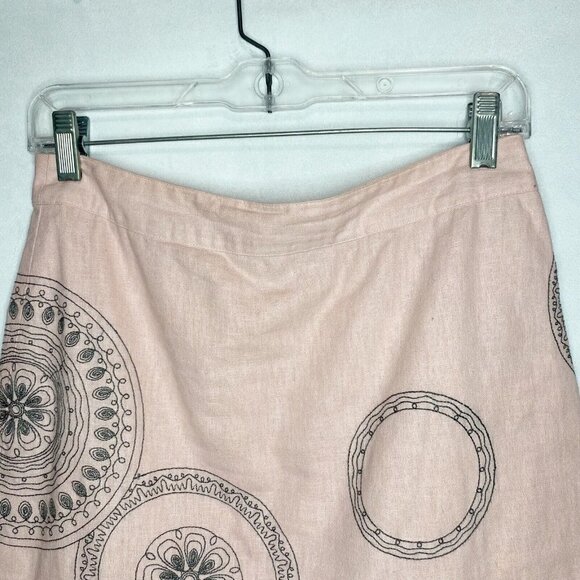 Boden Womens Sz 4R Linen Blend Pink  Embroidered Skirt Lined - Picture 2 of 6